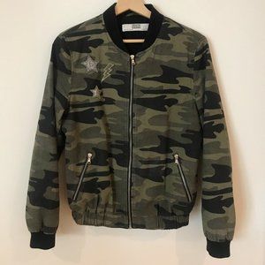 Zara Camo Bomber Jacket With Patches